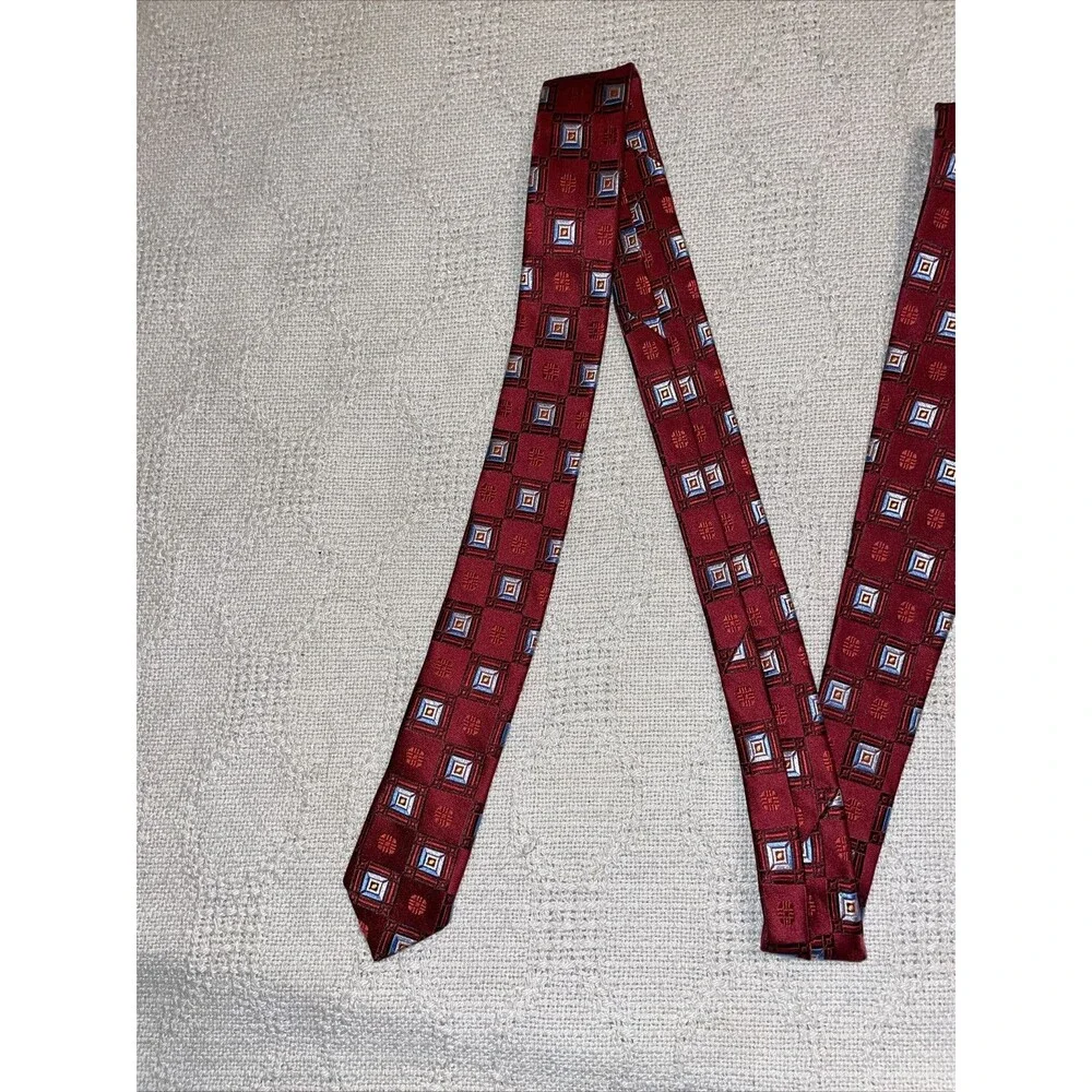 Ermenegildo Zegna Men’s Dress Tie Sz 59” 3.5” Red Geometric Business Formal NWOT